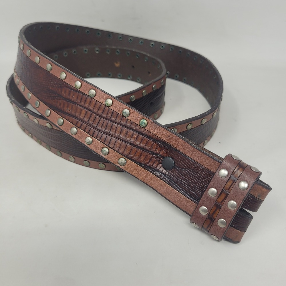 Roper Belt Mens 40 Brown Leather Lizard Embossed Western Cowboy Studs Cowboy